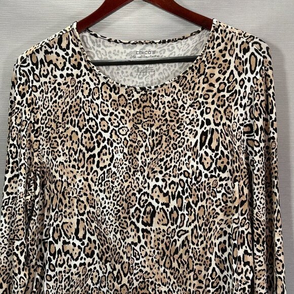 Chicos Top Womens Large The Ultimate Tee Animal Print Stretch Knit Long Sleeve - Picture 2 of 6